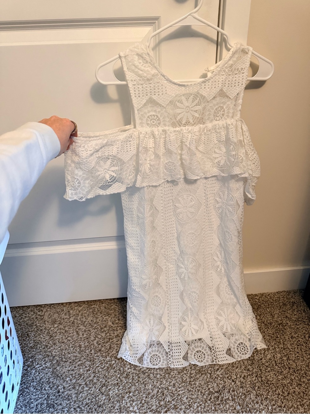 White Lace Cold-Shoulder Womens Dress